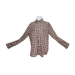 Vintage 80's Men's Button Down 38 Plaid Blue Tan & Orange Long-sleeved Cotton